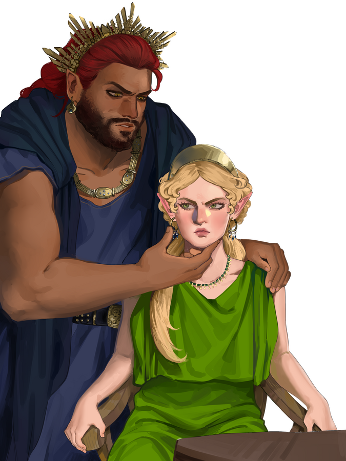 Theron and Aurora drawn by @tr4shu